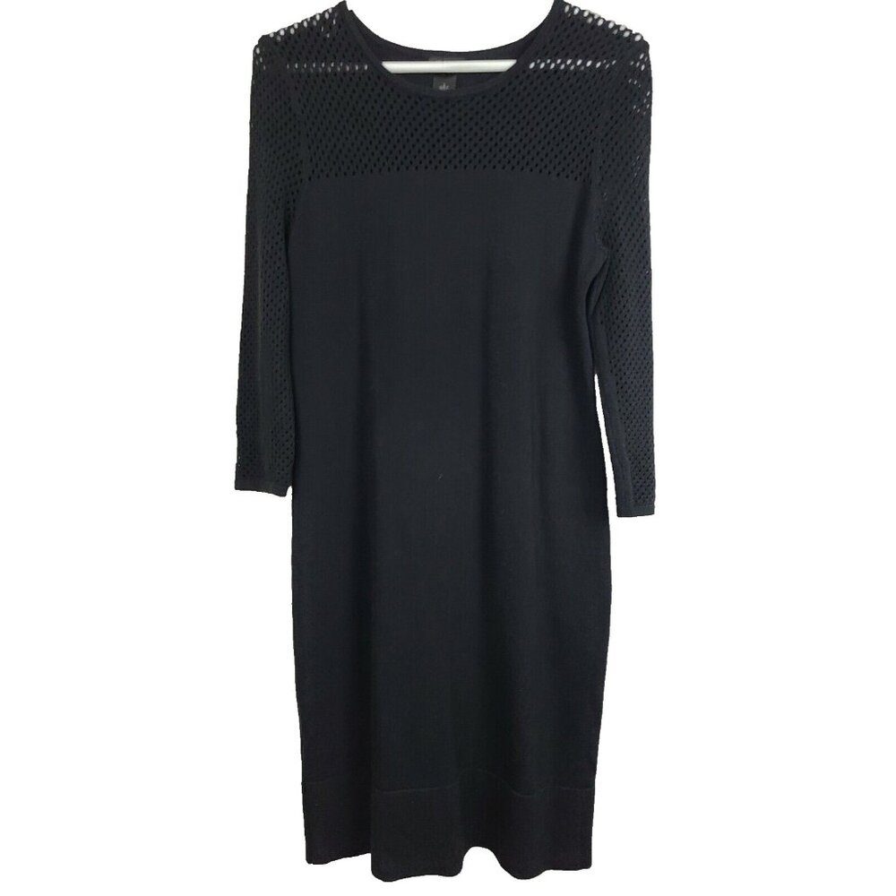 Ann Taylor Womens Sweater Dress Small Black Pointelle Long Sleeve Minimalist